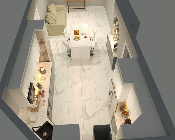 Rendering of a kitchen layout seen from above, Vaughan